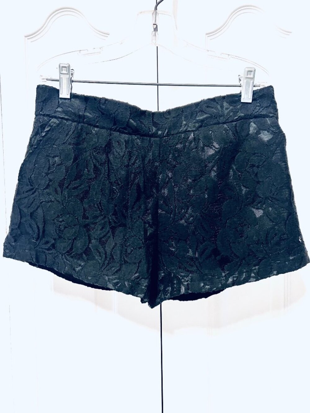 HeartSoul Black Lace Fully Lined Shorts-Pull On Stretch-Medium Jrs. Comfy-Classy